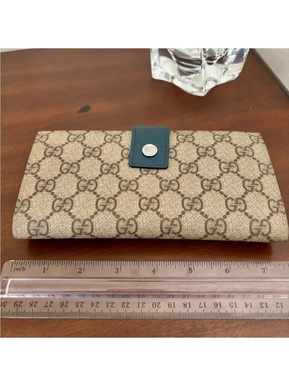 Vintage Gucci GG Guccissima Canvas/Blue Leather Long Wallet/Coin Pocket